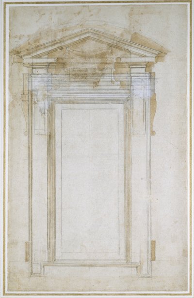 Studie van een raam met driehoekig fronton, c.1546 door Michelangelo Buonarroti